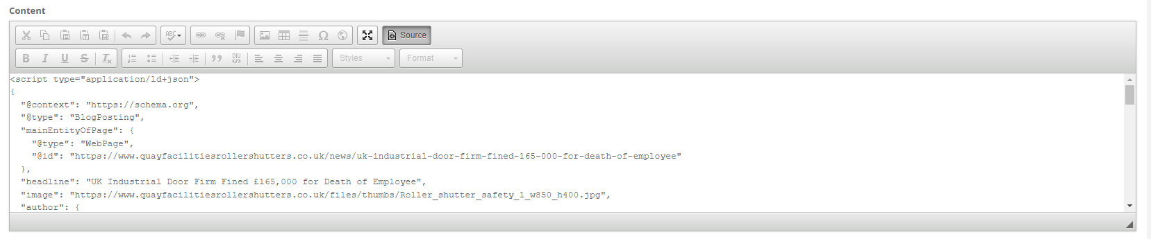 Inserting schema into a blog post